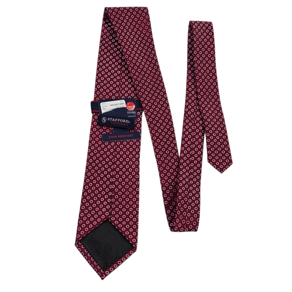 STAFFORD Performance‎ Silk Red Geometric Pattern Neck Tie Stain Resistant New